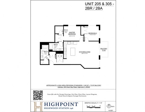 Floor plan for 2 beds, 2 baths, 1149 sqft